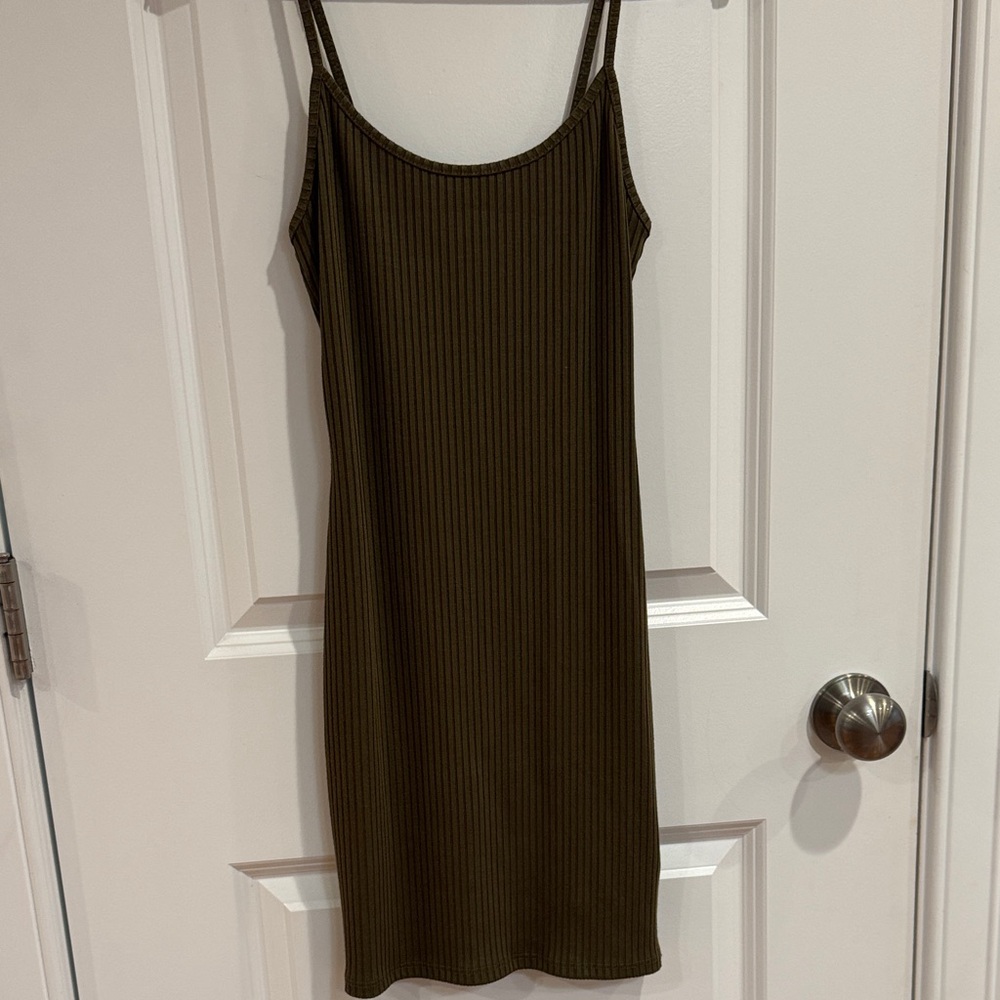 Olive Green Ribbed Mini Dress